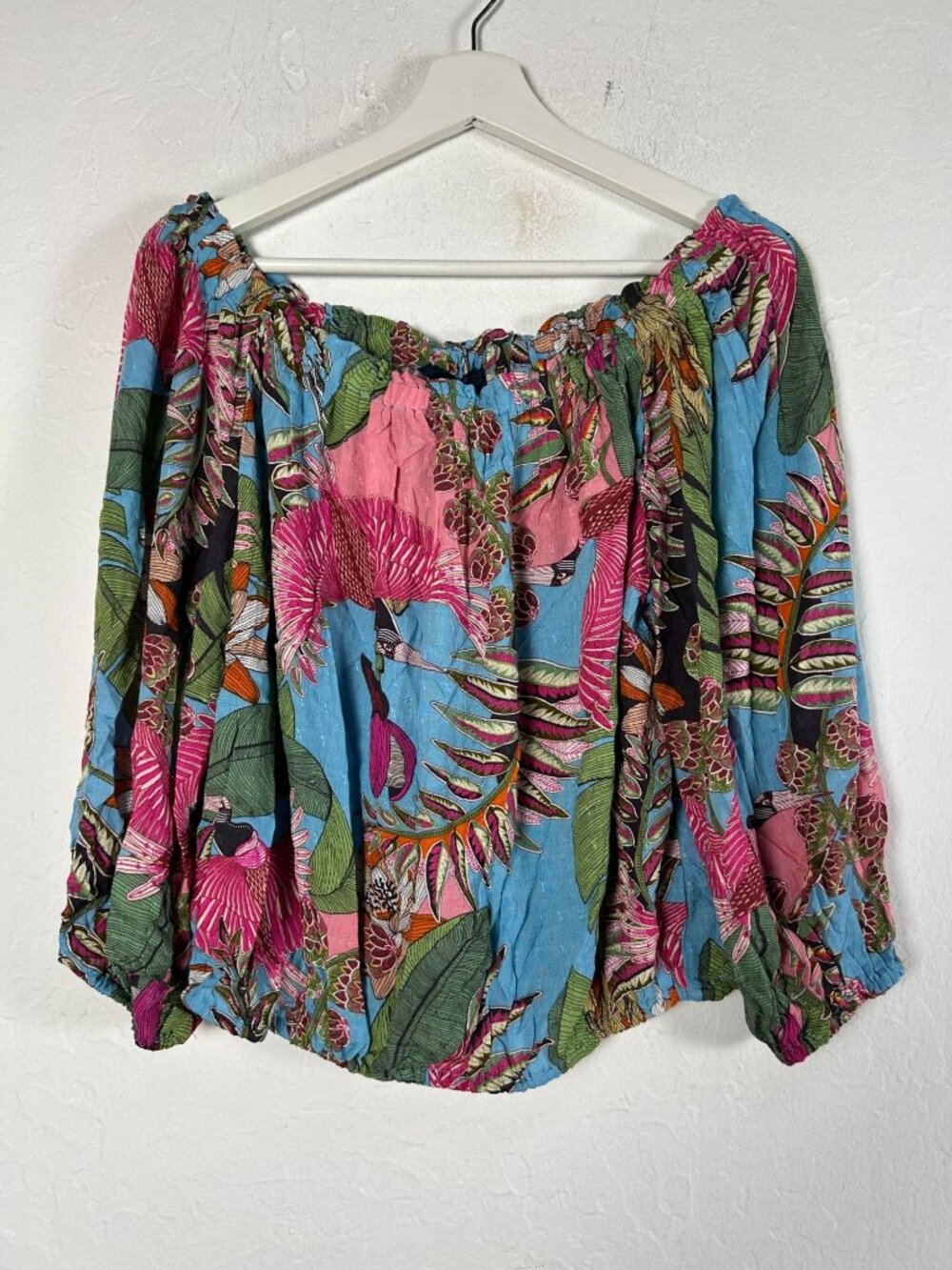 Rachel Roy Womens Off-The-Shoulder Crop Top Large Tropical Paradise Floral New